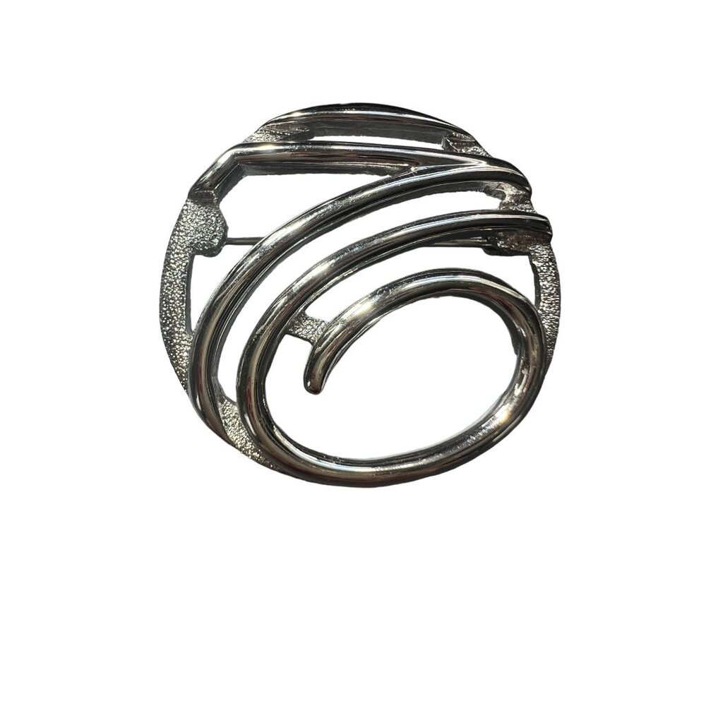 Vintage Monet Silver-Tone Circle Swirl Brooch Pin 1 3/4" Signed